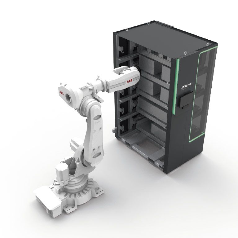 Componentes de METAFLEX150: robot de 6 ejes, almacén y pantalla para gestión MIC