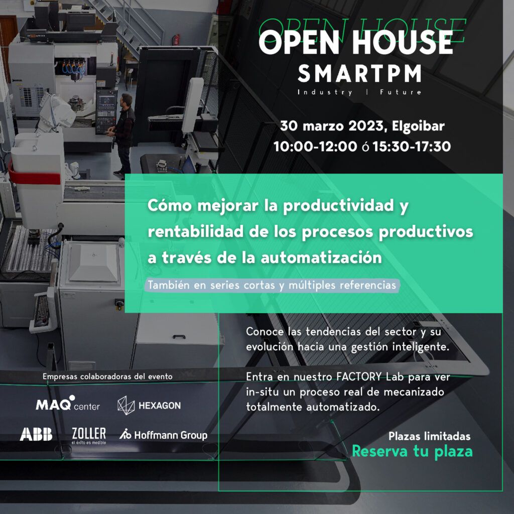 Cartel del OPEN HOUSE de SMARTPM con el título: "Cómo mejorar la productividad y rentabilidad de los procesos productivos a través de la automatización"