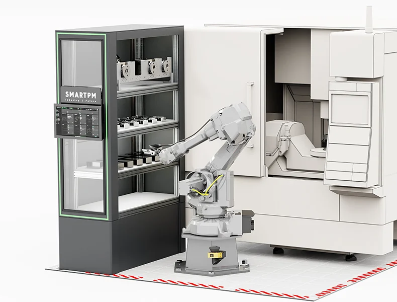 Detalle de automatización de célula de torneado con robot y almacén con el sistema MIC AUTOMATION SYSTEMS